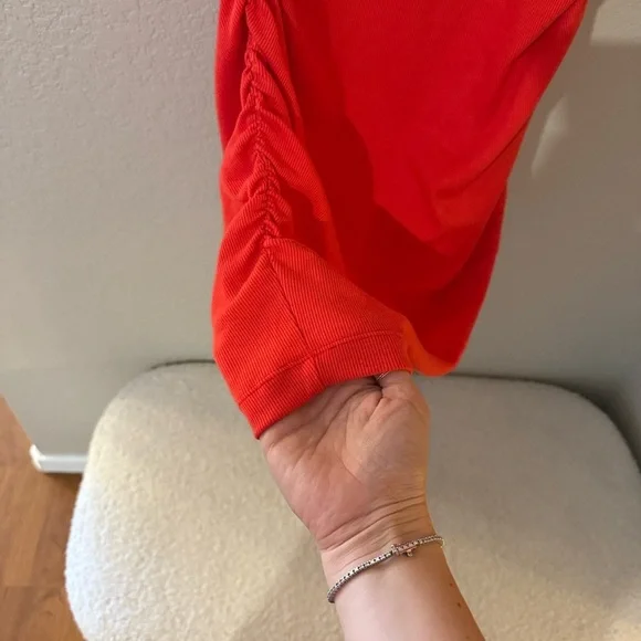 EUC Michael Stars Maude Power Shoulder Vibrant Coral Red Mini Dress - Picture 3 of 10